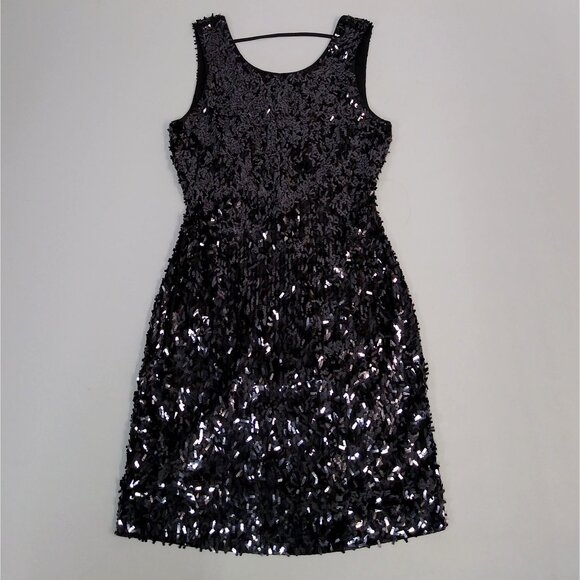 Express Black Sequin Mini Dress XS Chest 30" Sleeveless Shimmer 100% Polyester - Picture 6 of 12